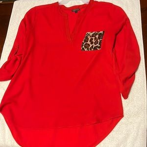 Red Blouse — Leopard Print on pocket